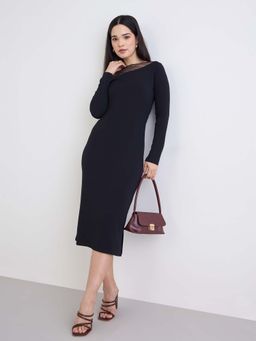 Styli - Women Solid Round Neck Regular Sleeves Bodycon Dress