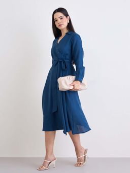 Styli - Women Plain Long Sleeves Shirt Dress With Belt