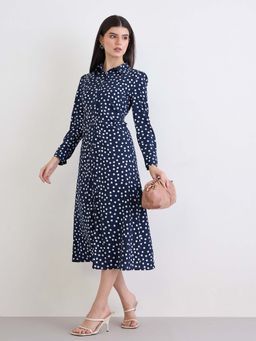 Styli - Women Polka Dots Shirt Collar Regular Sleeves Shirt Dress