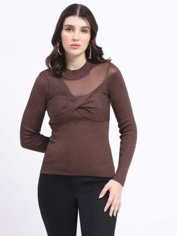 Madame - Shimmery Wrap Brown Sweater