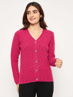 Madame - Cable Knit V Neck Hot Pink Cardigan
