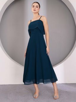 Miss Chase - Womens Teal Bardot Style Spaghetti Strap Skater Dress