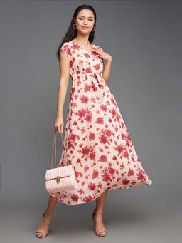 Miss Chase - Womens Multicolored V-Neck Floral Pleated Dress With Belt