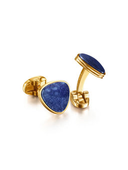 Lapis Bard - Gold Avant Garde Preston Cufflinks With Natural Blue Lapis Lazuli Inset