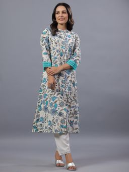 Amchoor - Blue Floral Print A-Line Kurti