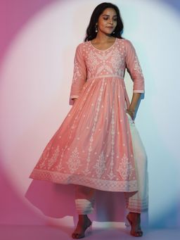 Libas - Peach Embroidered Kurta