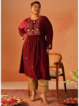 Lakshita - Wine Floral Rayon Kurta