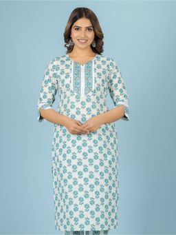 ARAMYA - White Floral Printed Kurta