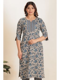 ARAMYA - Grey Floral Printed Kurta