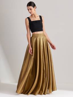 Pink Fort - Gold Tissue Handwoven A-Line Flared Skirt