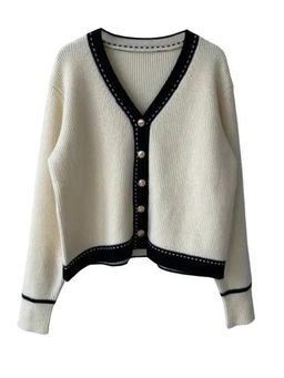 MISS MOSA BY AKANKSHA - White Woven Loose Fit Cardigan