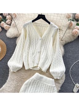 MISS MOSA BY AKANKSHA - Off White Solid Comfortable Fit Cardigan