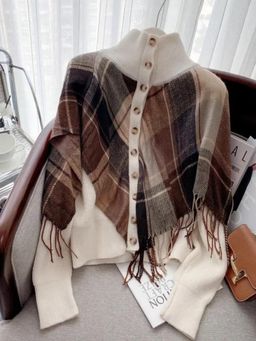 MISS MOSA BY AKANKSHA - Beige Checks Comfortable Fit Sweater