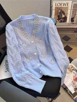 MISS MOSA BY AKANKSHA - Blue Embellished Loose Fit Cardigan