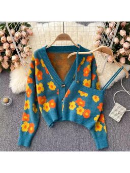 MISS MOSA BY AKANKSHA - Teal Floral Cardigan with Inner (Set of 2)