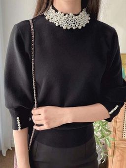 MISS MOSA BY AKANKSHA - Black Embellished Comfortable Fit Sweater