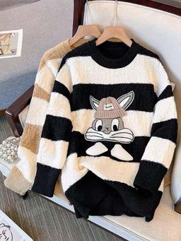 MISS MOSA BY AKANKSHA - Black Stripes Comfortable Fit Sweater