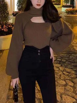 MISS MOSA BY AKANKSHA - Brown Solid Comfortable Fit Sweater