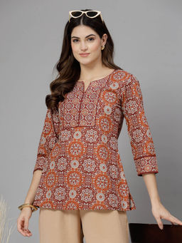 QOMN - Rust Floral Straight Fit Top