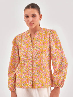 QOMN - Yellow Floral Regular Fit Top