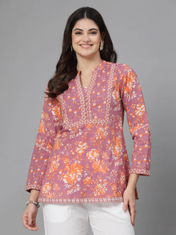 QOMN - Purple Floral Regular Fit Top