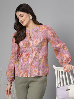 QOMN - Purple Floral Regular Fit Top