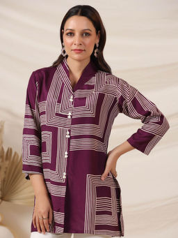 KAFTANIZE - Purple Abstract Comfortable Fit Tunic