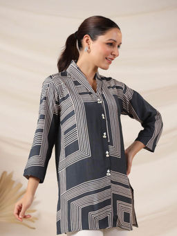 KAFTANIZE - Grey Abstract Comfortable Fit Tunic