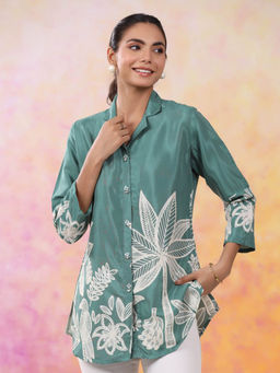 KAFTANIZE - Green Floral Comfortable Fit Tunic