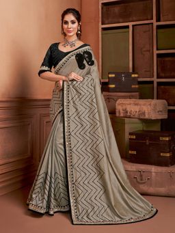 Odette - Grey Silk Designer Saree with Unstitched Blouse