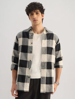 The Souled Store - Black Cotton Linen Checks Carbon Men Shirt