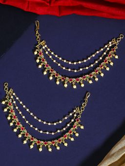 Yellow Chimes - Women Gold-Plated Pink and White AD-Studded Pearl Beaded Earring Chains