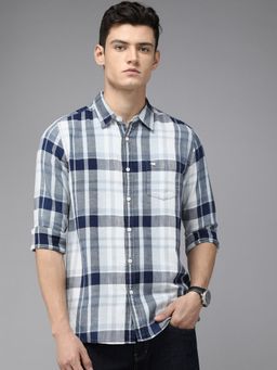 The Bear House - Men Blue Slim Fit Checked Casual Shirt