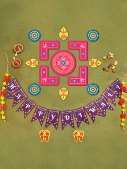 Indigifts - Diwali Decoration Happy Diwali Banner 13 Pieces Readymade Rangoli