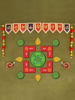 Indigifts - Rangoli For Diwali Happy Diwali Banner 13 Pieces Reuseable Rangoli
