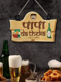 Indigifts - Papa Da Theka Brown Wooden Wall Hanging for Kitchen