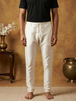 Jompers - Off White Silk Solid Straight Pyjama