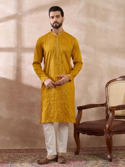 ETHNIC BAY - Mustard Silk Blend Embroidered Straight Kurta with Pyjama