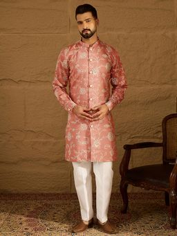ETHNIC BAY - Peach Viscose Rayon Embroidered Straight Kurta with Pyjama
