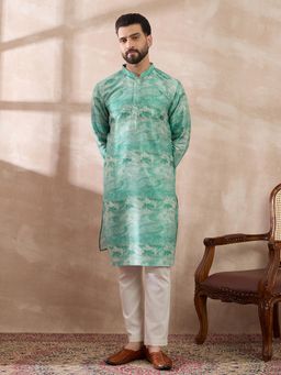 ETHNIC BAY - Green Silk Blend Abstract Straight Kurta with Pyjama