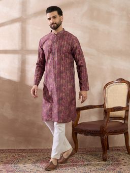 ETHNIC BAY - Purple Silk Blend Abstract Straight Kurta with Pyjama