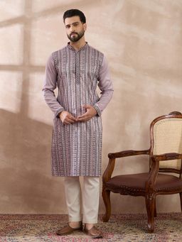 ETHNIC BAY - Lavender Silk Blend Embroidered Straight Kurta with Pyjama