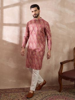 ETHNIC BAY - Pink Silk Blend Abstract Straight Kurta with Pyjama