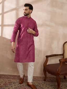 ETHNIC BAY - Pink Silk Blend Abstract Straight Kurta with Pyjama