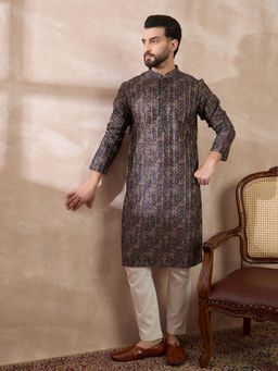 ETHNIC BAY - Black Silk Blend Abstract Straight Kurta with Pyjama