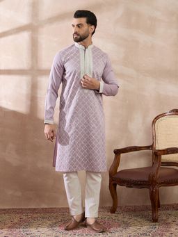 ETHNIC BAY - Lavender Silk Blend Embroidered Straight Kurta