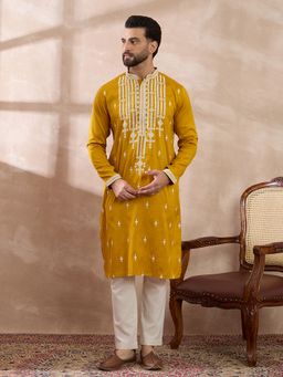 ETHNIC BAY - Yellow Silk Blend Embroidered Straight Kurta