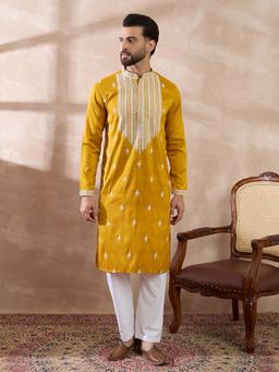 ETHNIC BAY - Yellow Silk Blend Embroidered Straight Kurta