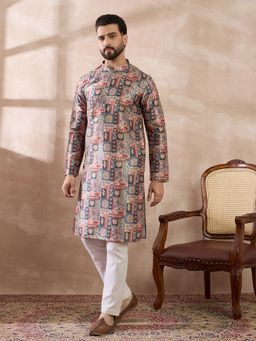 ETHNIC BAY - Multi-Colour Silk Blend Abstract Straight Kurta