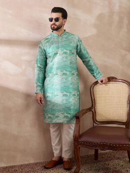 ETHNIC BAY - Green Silk Blend Abstract Straight Kurta